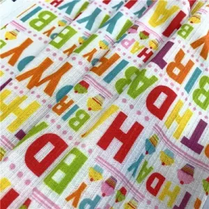 Suerte textile  print wholesale happy birthday pattern polyester spandex sweater rib knit fabric